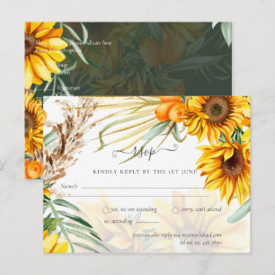 Rustic Sunflowers Pampas Grass Wedding Postcard