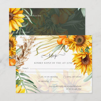 Rustic Sunflowers Pampas Grass Wedding Postcard