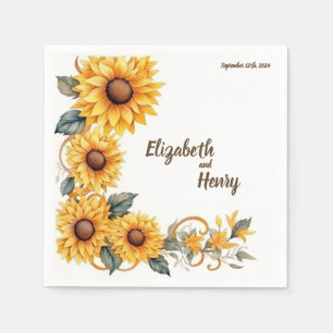 Rustic Sunflowers: Personalized Wedding Napkins
