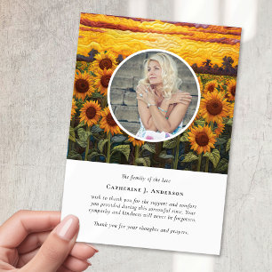 Rustic Sunflowers Photo Sympathy Funeral Memorial Thank You Card