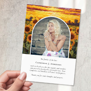 Rustic Sunflowers Photo Sympathy Funeral Memorial Thank You Card