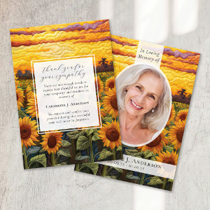 Rustic Sunflowers Photo Sympathy Funeral Memorial Thank You Card