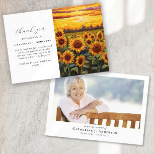 Rustic Sunflowers Photo Sympathy Funeral Memorial Thank You Card