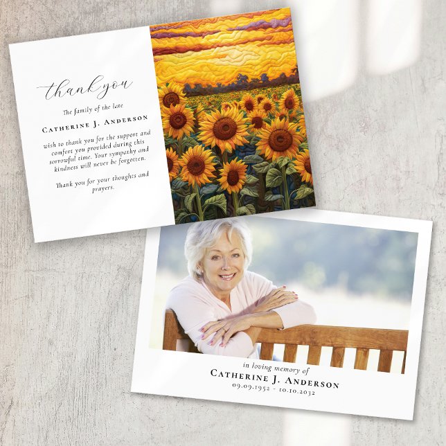 Rustic Sunflowers Photo Sympathy Funeral Memorial Thank You Card (Creator Uploaded)