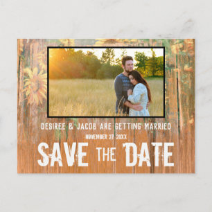 Rustic Sunflowers Photo Wedding Save The Date Announcement Postcard