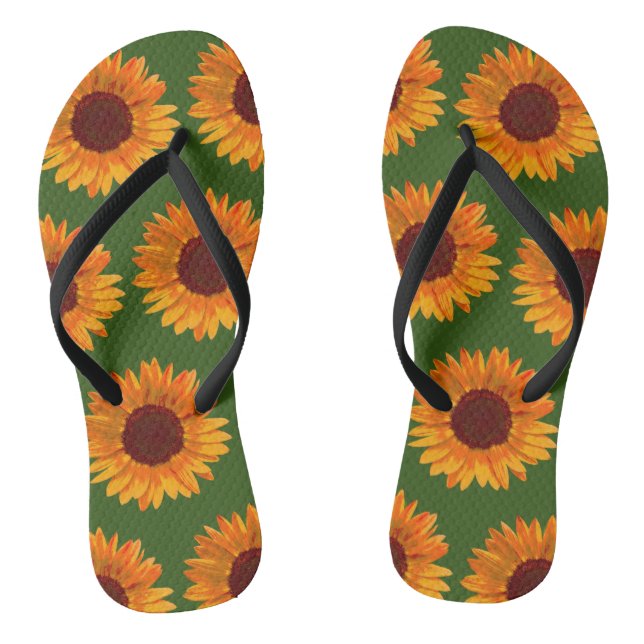 Rustic Sunflowers Pretty Botanical Pattern Thongs (Footbed)
