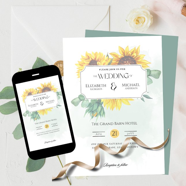 Rustic Sunflowers Print or Download Wedding Invitation (Creator Uploaded)