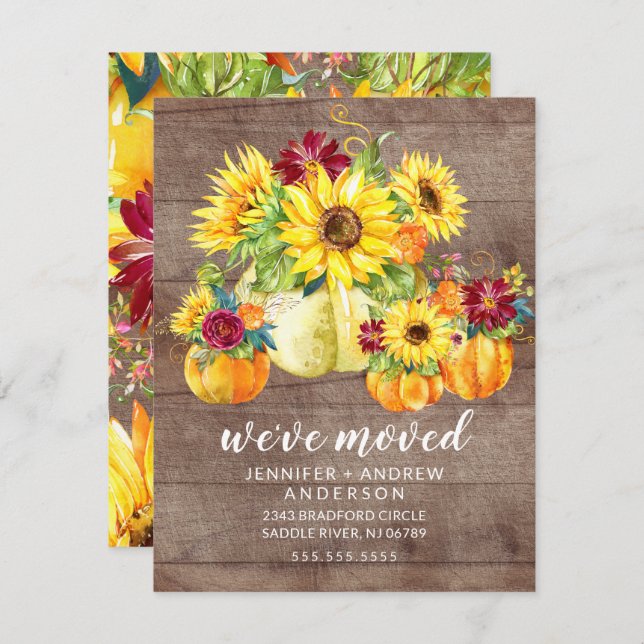 Rustic Sunflowers Pumpkins Moving Announcement (Front/Back)