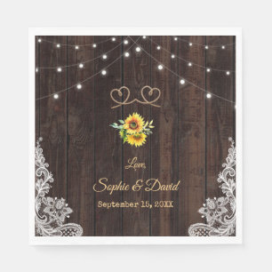 Rustic Sunflowers Rope Wood We Tied The Knot Napkin