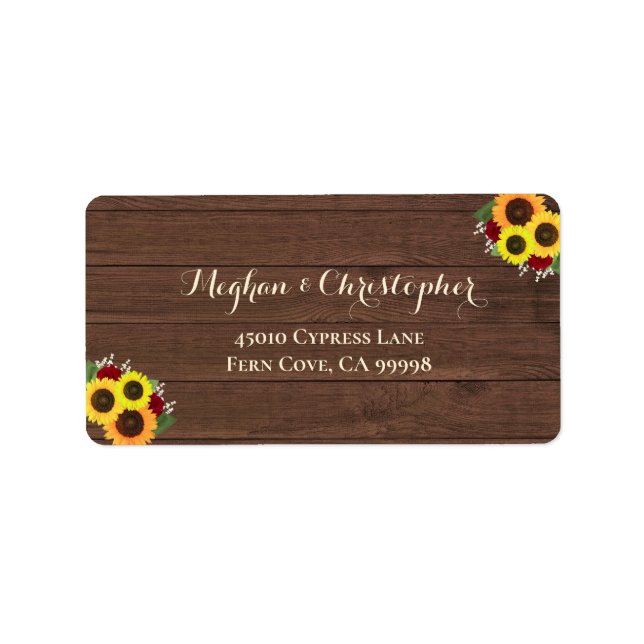 Rustic Sunflowers Roses Floral RSVP Return Address Label (Front)