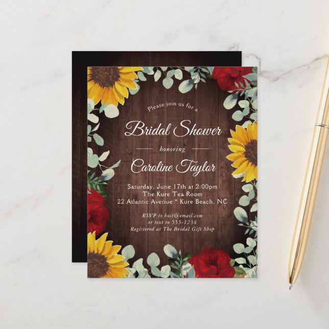 Rustic Sunflowers Roses Greenery Bridal Shower  (Front/Back In Situ)