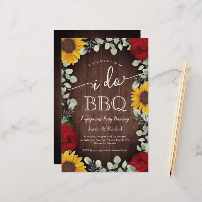 Rustic Sunflowers Roses I Do BBQ Engagement (Front/Back In Situ)