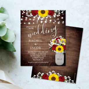 Rustic Sunflowers Roses Jar Lights Budget Wedding