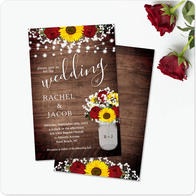 Rustic Sunflowers Roses Jar Lights Budget Wedding (Creator Uploaded)