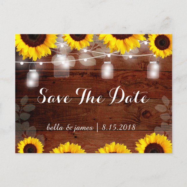 Rustic Sunflowers Save The Date Postcard (Front)
