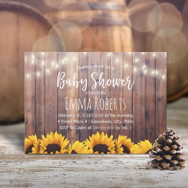 Rustic Sunflowers & String Lights Baby Shower Invitation (Creator Uploaded)
