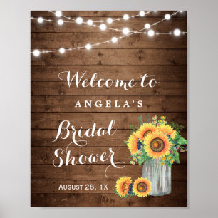 Rustic Sunflowers String Lights Bridal Shower Sign