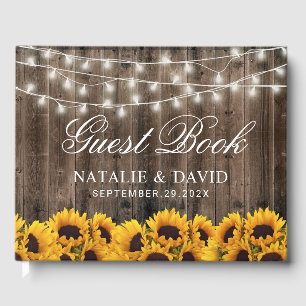 Rustic Sunflowers & String Lights Country Wedding Guest Book