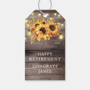 Rustic Sunflowers String Lights Retirement Gift Tags