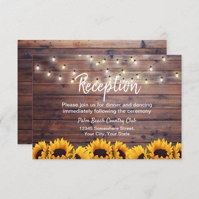Rustic Sunflowers String Lights Wedding Reception Invitation (Front/Back)