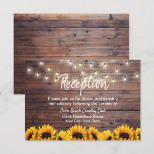 Rustic Sunflowers String Lights Wedding Reception Invitation