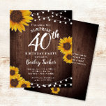 Rustic Sunflowers Surprise 40th Birthday Invite<br><div class="desc">This design features pretty painted, watercolor sunflowers on a rustic wood background accented with string lights. Click the customise button for more flexibility in modifying the text or moving the graphics! Variations of this design as well as coordinating products are available in our shop, zazzle.com/store/doodlelulu. Contact us if you need...</div>