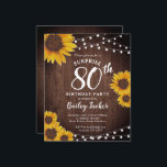 Rustic Sunflowers Surprise 80th Birthday Invite<br><div class="desc">This design features pretty painted, watercolor sunflowers on a rustic wood background accented with string lights. Click the customise button for more flexibility in modifying the text or moving the graphics! Variations of this design as well as coordinating products are available in our shop, zazzle.com/store/doodlelulu. Contact us if you need...</div>