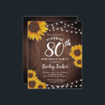 Rustic Sunflowers Surprise 80th Birthday Invite<br><div class="desc">This design features pretty painted, watercolor sunflowers on a rustic wood background accented with string lights. Click the customise button for more flexibility in modifying the text or moving the graphics! Variations of this design as well as coordinating products are available in our shop, zazzle.com/store/doodlelulu. Contact us if you need...</div>