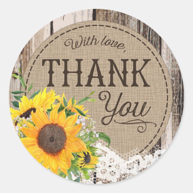 Rustic Sunflowers Thank You Wedding Label (Front)