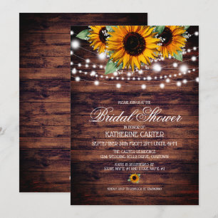 Rustic Sunflowers Twinkle Lights Bridal Shower Invitation