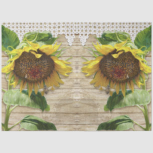 Rustic Sunflowers w Bees Wood Lace Craft Decoupage Tissue Paper