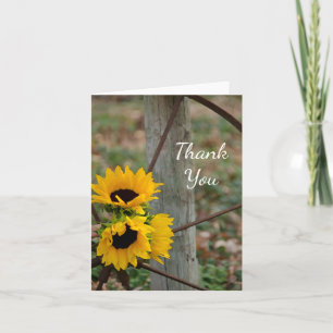 Rustic Sunflowers Wagon Wheel Western Thank You Card