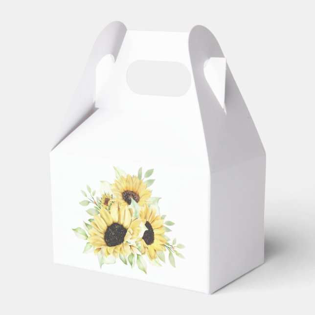 Rustic Sunflowers Watercolor Yellow Floral Wedding Favour Box (Front Side)