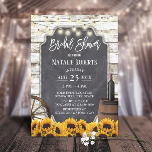 Rustic Sunflowers Weathered Wood Bridal Shower Invitation