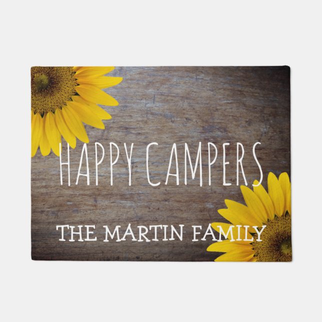 Rustic Sunflowers Weathered Wood | Happy Campers Doormat (Front)
