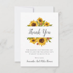 Rustic Sunflowers Wedding Flat Thank You Card
