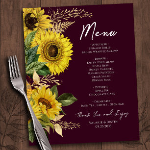 Rustic Sunflowers Wedding Menu
