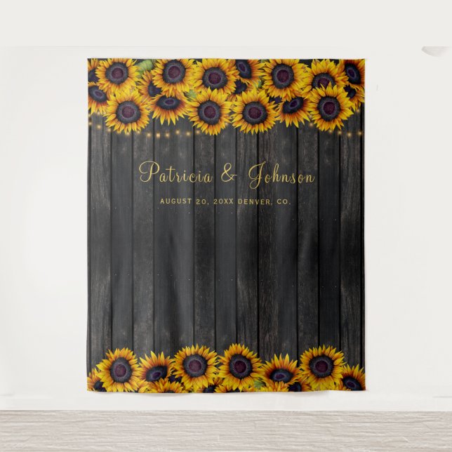 Rustic sunflowers wedding photo booth backdrop tapestry (Front)
