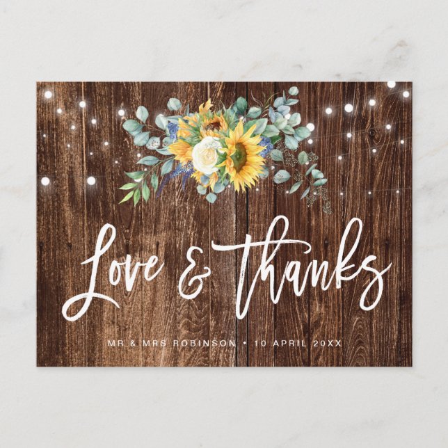 Rustic sunflowers wedding thank you card (Front)
