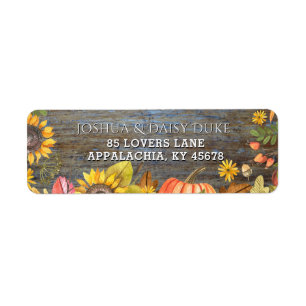 Rustic Sunflowers Wedding Wood Fall Monogrammed Return Address Label