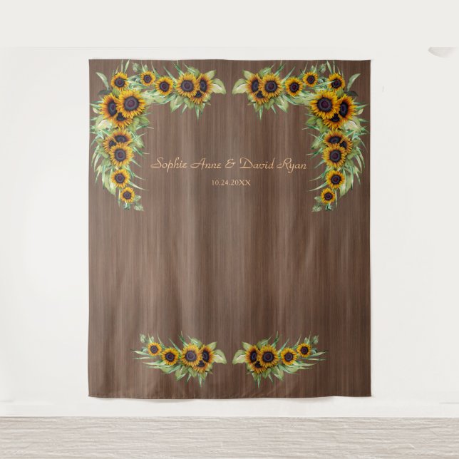Rustic Sunflowers Wedding Wood Photo Booth Tapestry (Front)