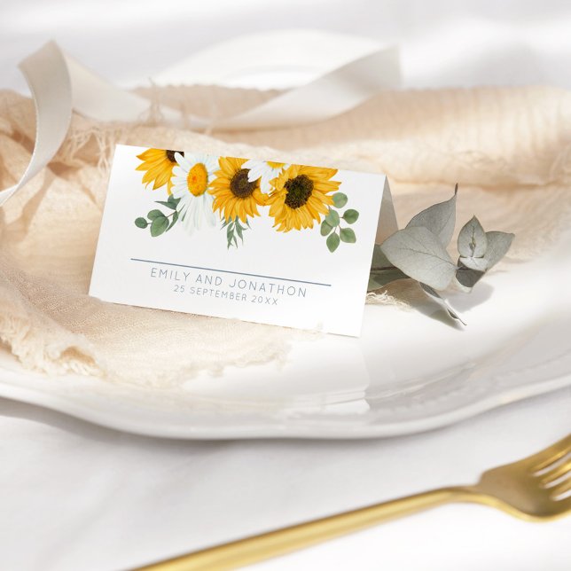 Rustic Sunflowers Wildflowers Names Date Wedding Place Card (Creator Uploaded)