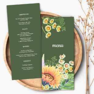 Rustic Sunflowers Wildflowers Wedding Menu Cards