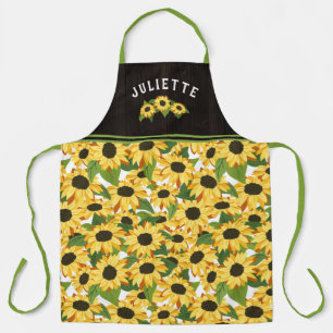 Rustic Sunflowers & Wood Add Name Apron