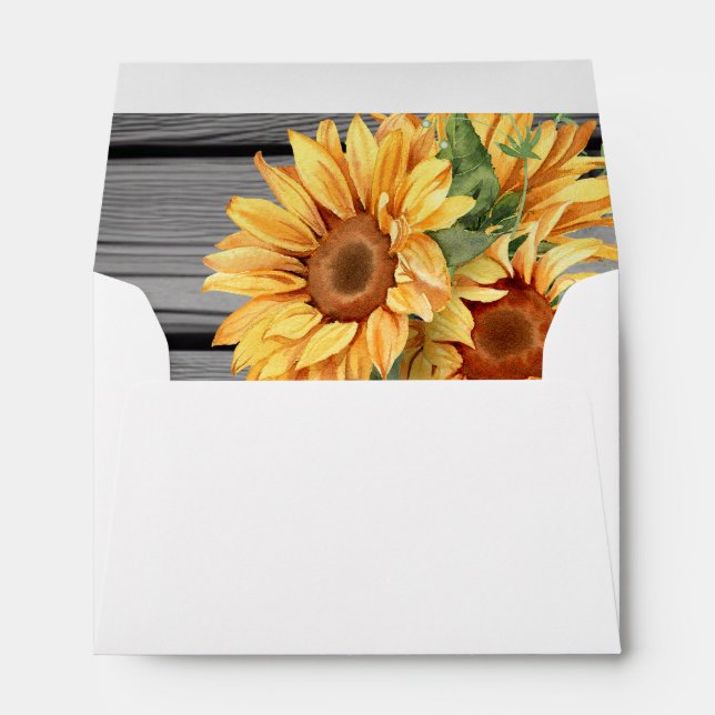 Rustic Sunflowers Wood Background Script Wedding E Envelope (Back (Bottom))