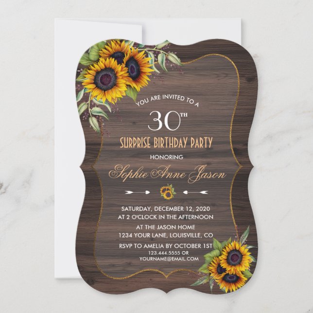 Rustic Sunflowers Wood Birthday Party Invitation (Front)