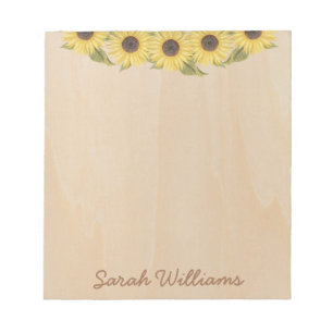 Rustic Sunflowers Wood Brown Handwriting Floral Notepad