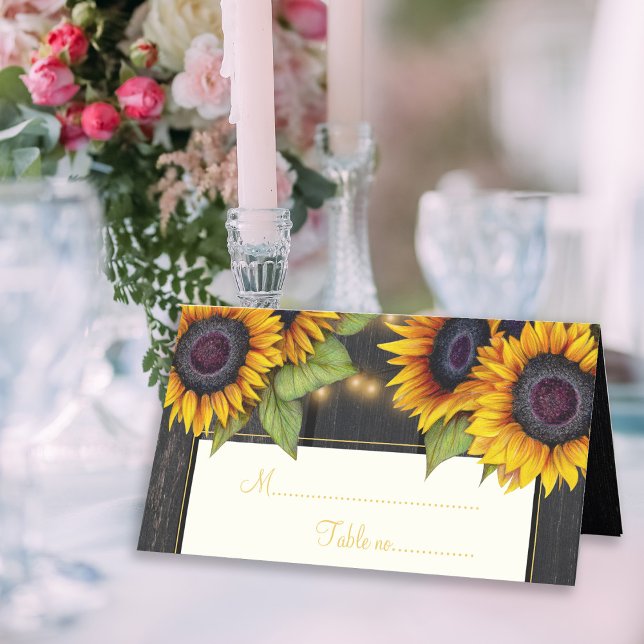 Rustic sunflowers wood chic wedding table place card (Creator Uploaded)