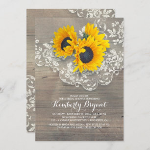 Rustic Sunflowers Wood Lace Bridal Shower Invitation