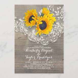 Rustic Sunflowers Wood Lace Engagement Party Invitation